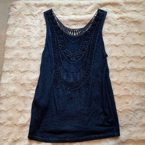 blue tank top with detailed back